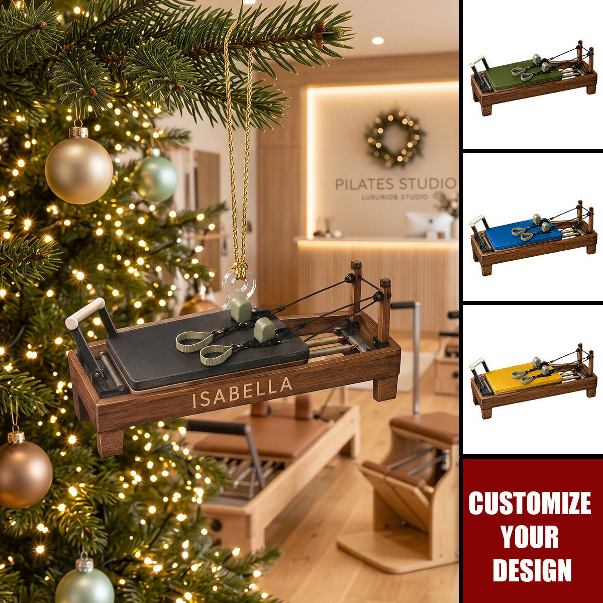 Personalized Pilates Reformer Acrylic Christmas Ornament, Fitness Studio Decor Gift