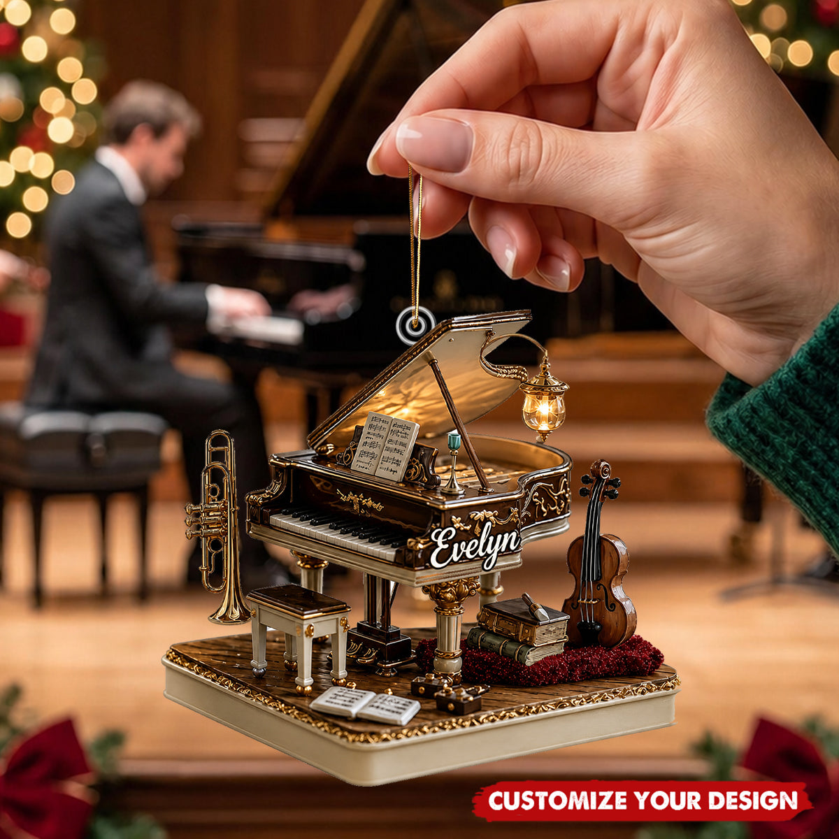 Personalized Grand Piano Acrylic Ornament, Custom Music Lover Christmas Keepsake