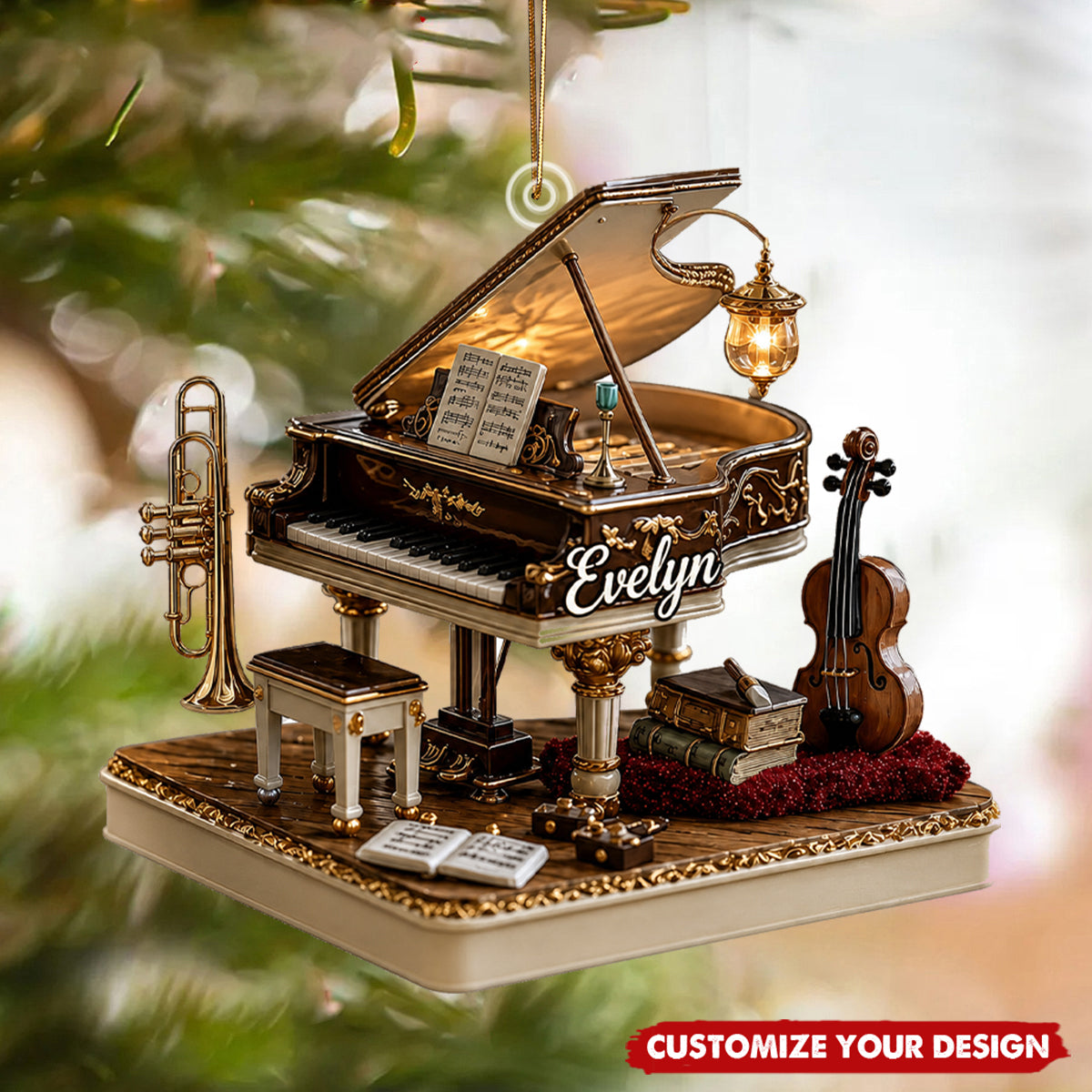 Personalized Grand Piano Acrylic Ornament, Custom Music Lover Christmas Keepsake