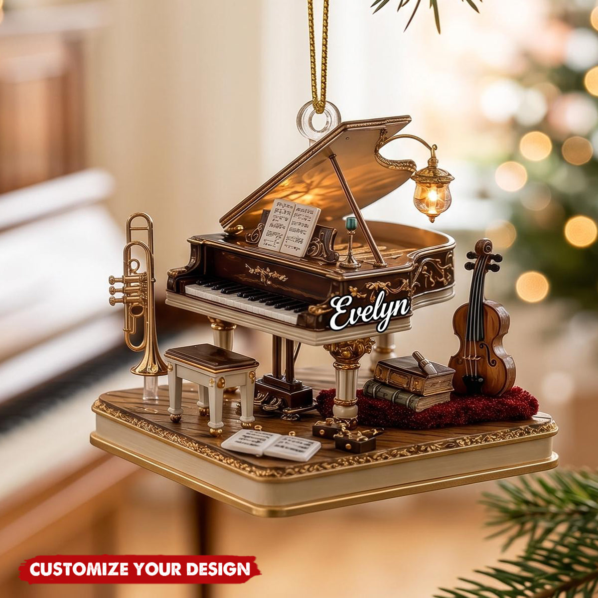 Personalized Grand Piano Acrylic Ornament, Custom Music Lover Christmas Keepsake