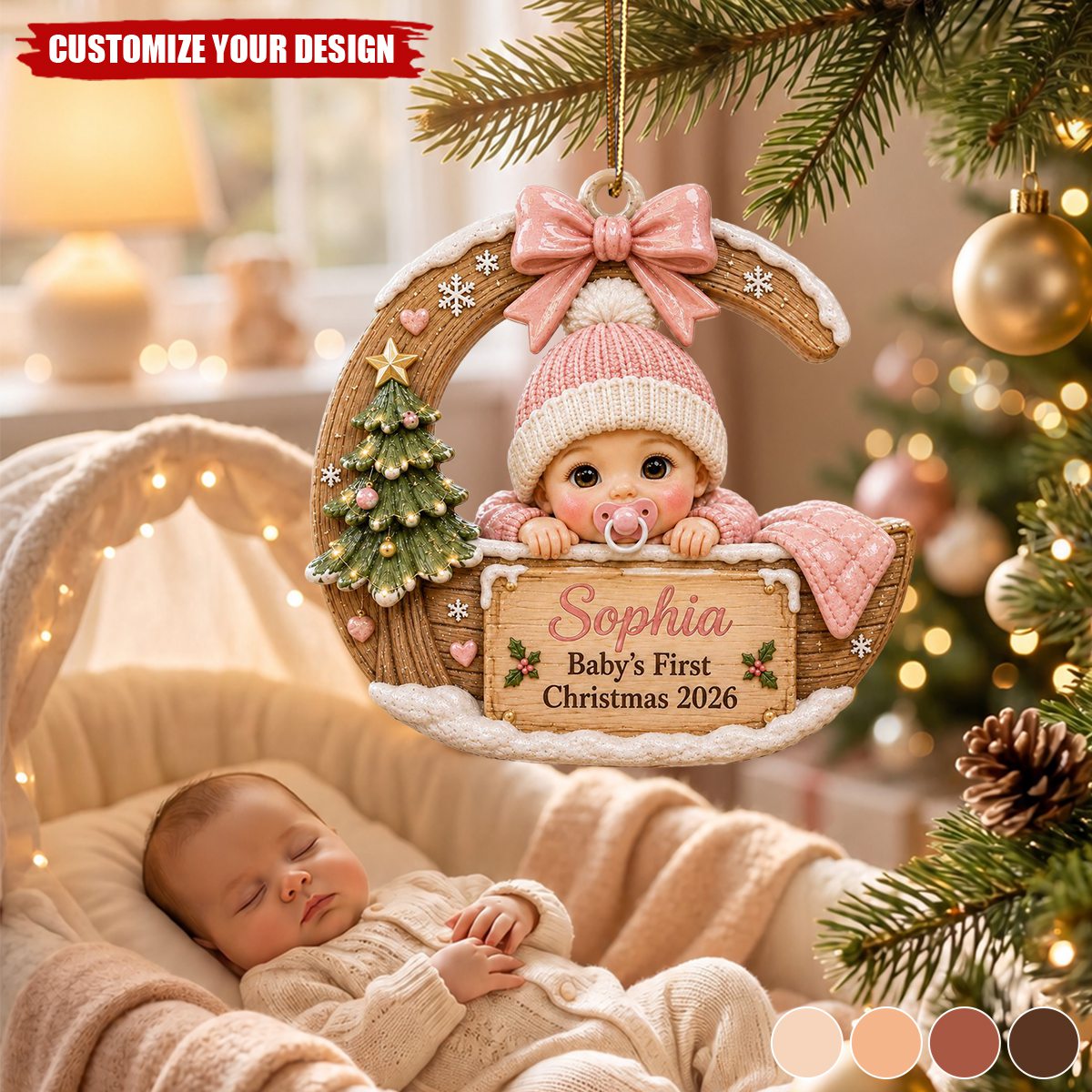 Personalized Baby's First Christmas Acrylic Ornament, Custom Name Moon Baby Keepsake Gift