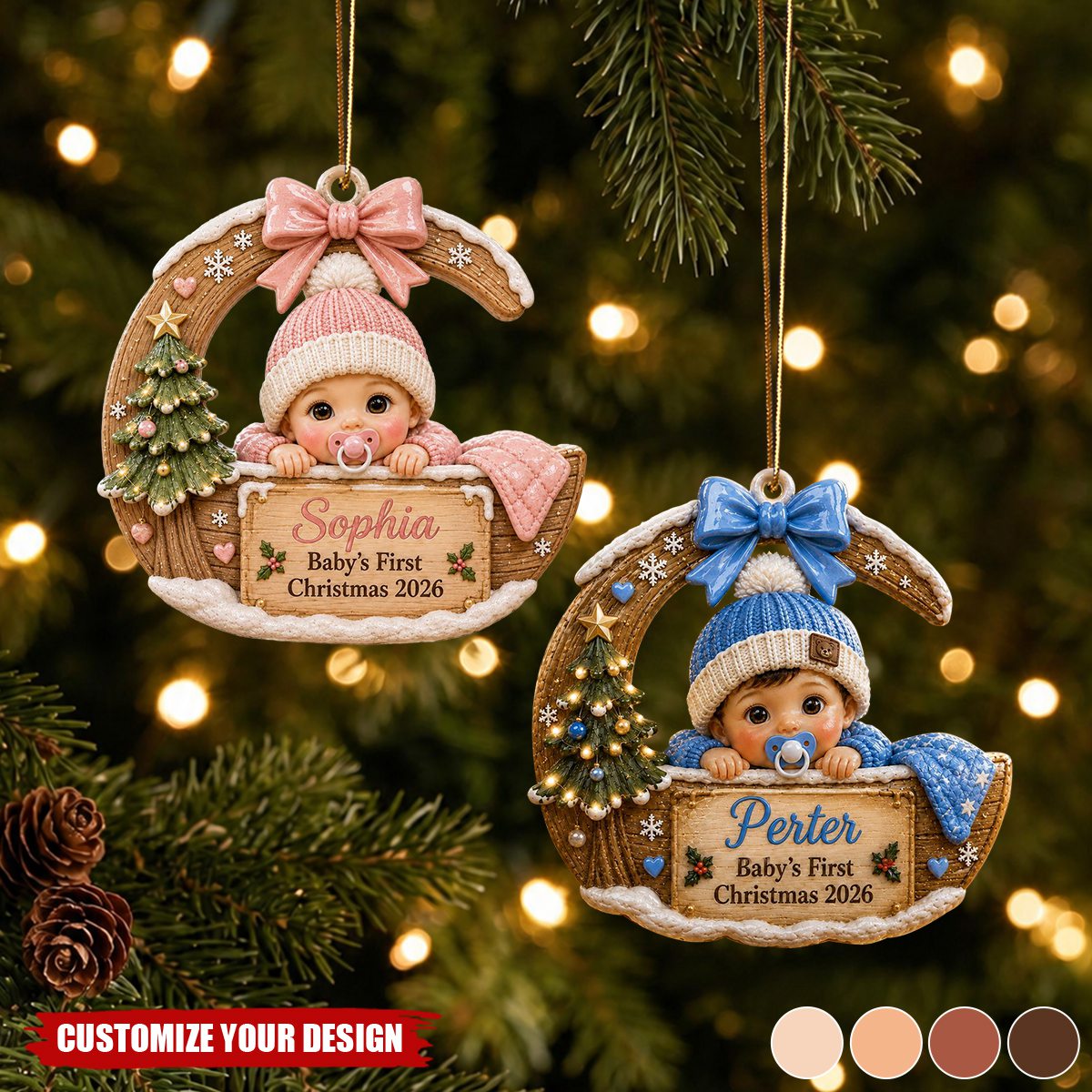 Personalized Baby's First Christmas Acrylic Ornament, Custom Name Moon Baby Keepsake Gift