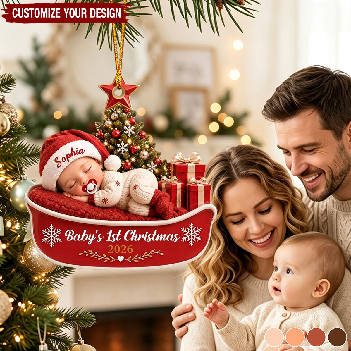 Personalized Baby First Christmas Acrylic Ornament, New Baby Shower Keepsake Gift