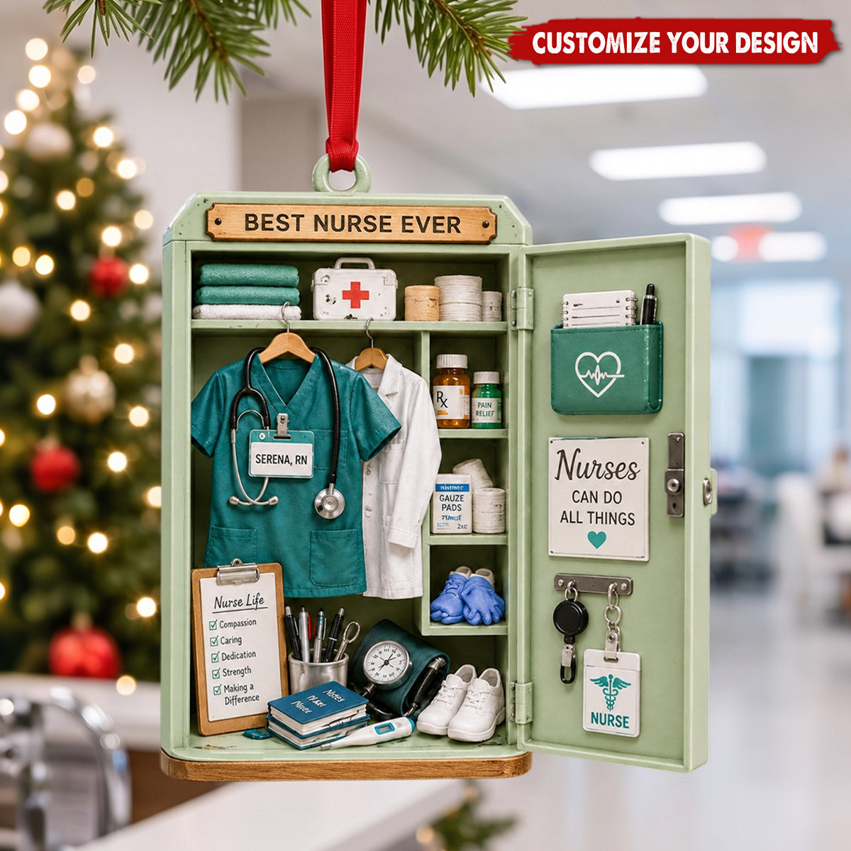 Personalized Nurse Acrylic Christmas Ornament, Custom RN Name Best Nurse Ever Gift