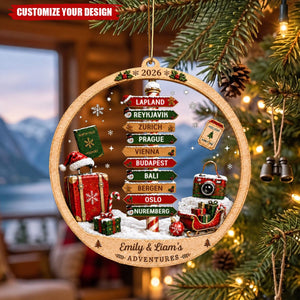 Personalized Adventure Travel Ornament, Holiday Gift for Family & Couple