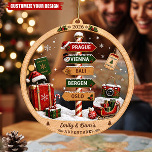 Personalized Adventure Travel Ornament, Holiday Gift for Family & Couple