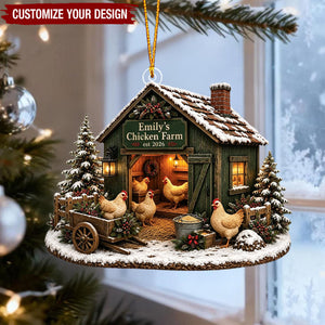 Personalized Acrylic Farm Christmas Ornament, Custom Cow Chicken Farmhouse Decoration