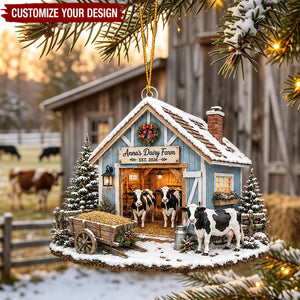 Personalized Acrylic Farm Christmas Ornament, Custom Cow Chicken Farmhouse Decoration