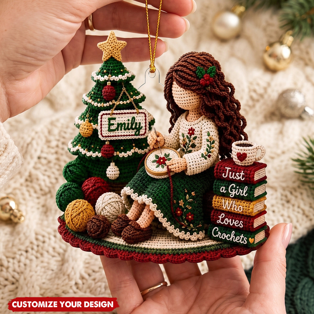 Personalized Crochet Girl Acrylic Ornament, Custom Name Gift for Crochet Enthusiasts