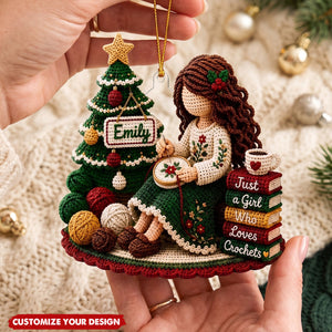 Personalized Crochet Girl Acrylic Ornament, Custom Name Gift for Crochet Enthusiasts