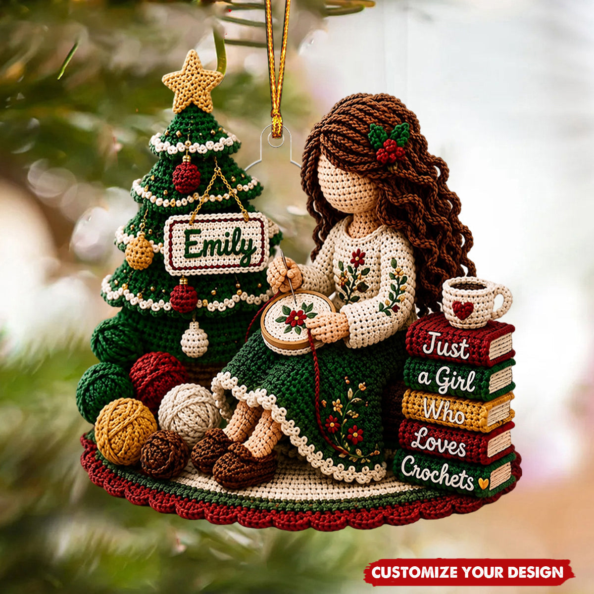 Personalized Crochet Girl Acrylic Ornament, Custom Name Gift for Crochet Enthusiasts