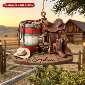 Personalized Acrylic Western Cowboy Hat Boots Ornament, Rodeo Country Saddle Keepsake