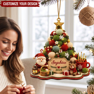 Personalized Yarn Christmas Tree Acrylic Ornament, Gift for Knitting & Crochet Lovers