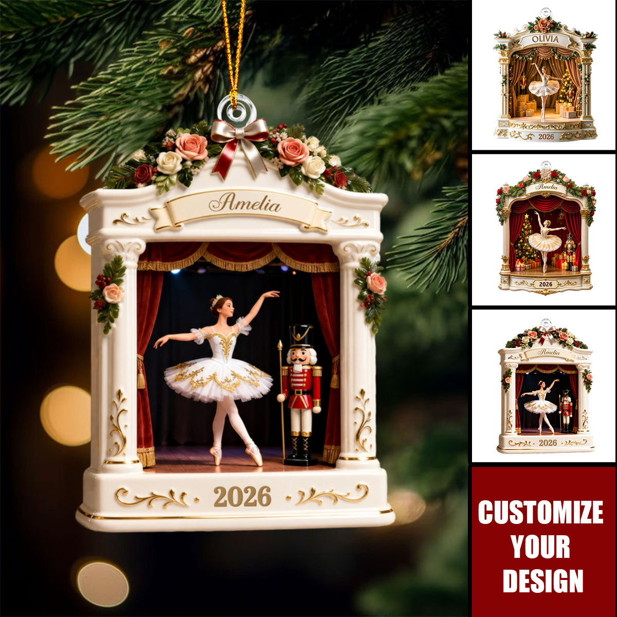 Personalized Nutcracker Ballet Acrylic Ornament, Custom Name Ballerina Clara Christmas Gift