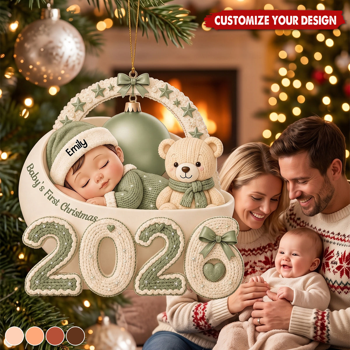 Custom Name 2026 Baby First Christmas Acrylic Ornament, Newborn Keepsake Xmas Gift