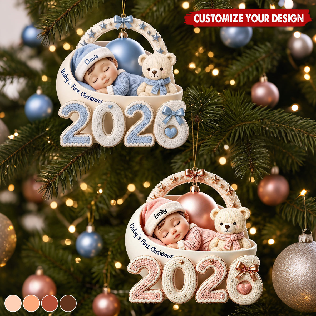Custom Name 2026 Baby First Christmas Acrylic Ornament, Newborn Keepsake Xmas Gift