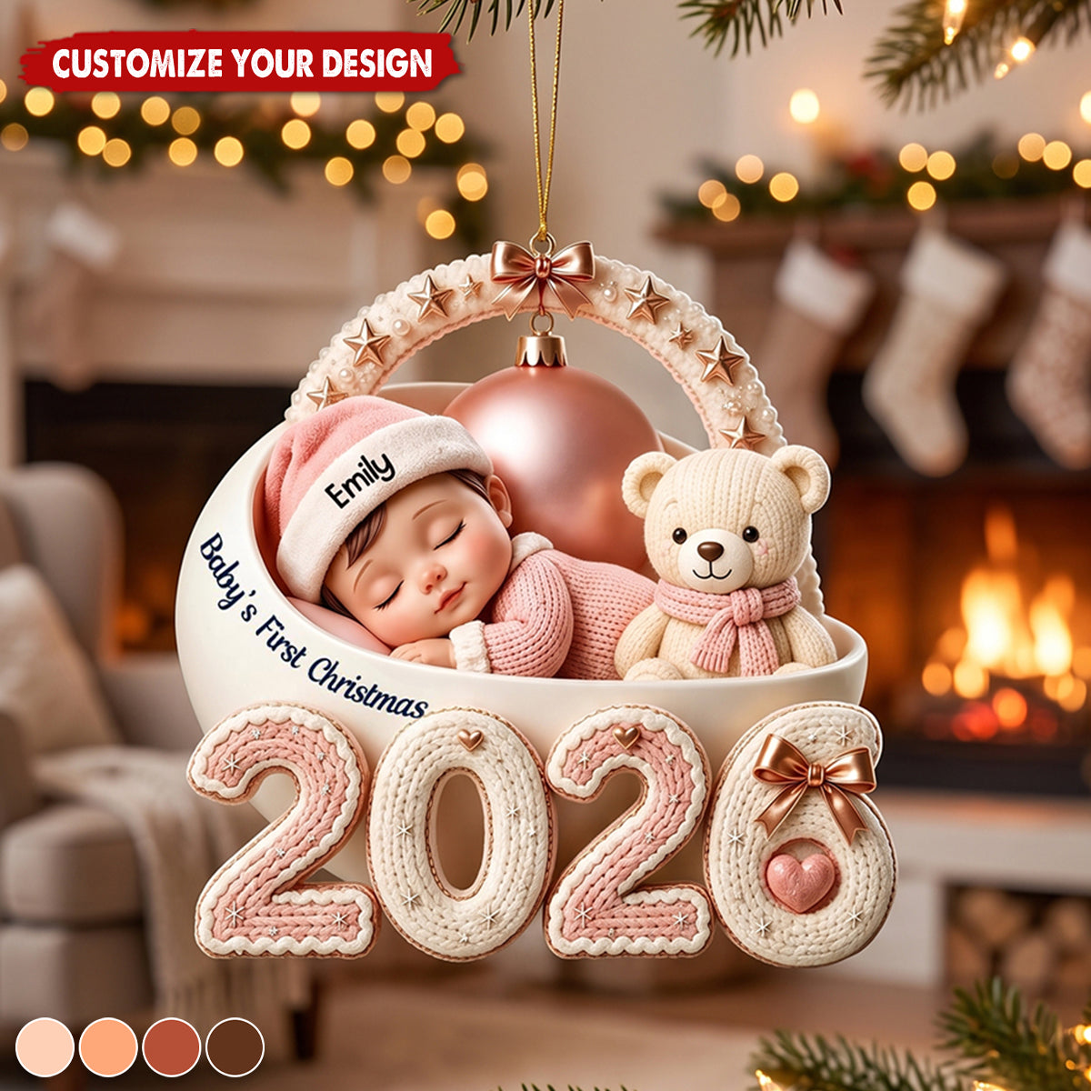 Custom Name 2026 Baby First Christmas Acrylic Ornament, Newborn Keepsake Xmas Gift