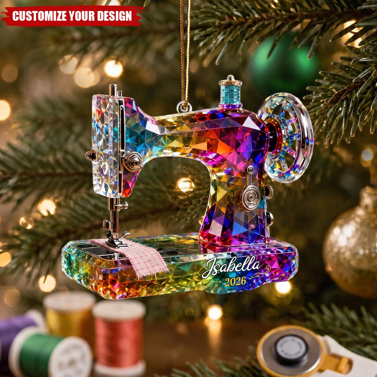 Personalized Acrylic Sewing Machine Ornament, Custom Seamstress Quilter Christmas Keepsake