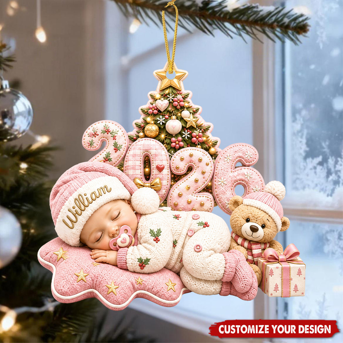 Personalized 2026 Baby First Christmas Acrylic Ornament, Custom Name Newborn Keepsake