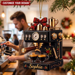 Personalized Espresso Machine Acrylic Ornament, Custom Gift for Barista Coffee Lover