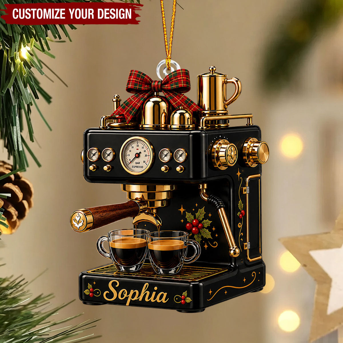 Personalized Espresso Machine Acrylic Ornament, Custom Gift for Barista Coffee Lover