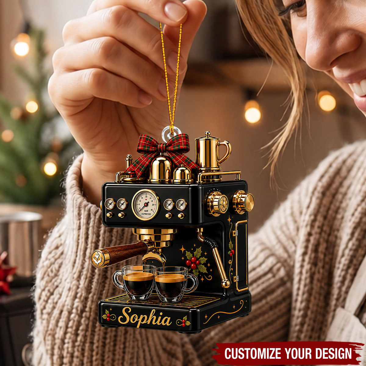 Personalized Espresso Machine Acrylic Ornament, Custom Gift for Barista Coffee Lover