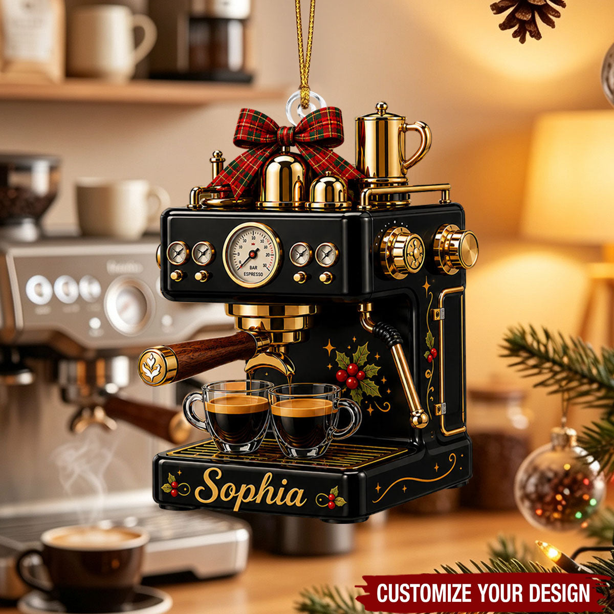 Personalized Espresso Machine Acrylic Ornament, Custom Gift for Barista Coffee Lover