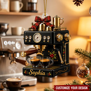 Personalized Espresso Machine Acrylic Ornament, Custom Gift for Barista Coffee Lover