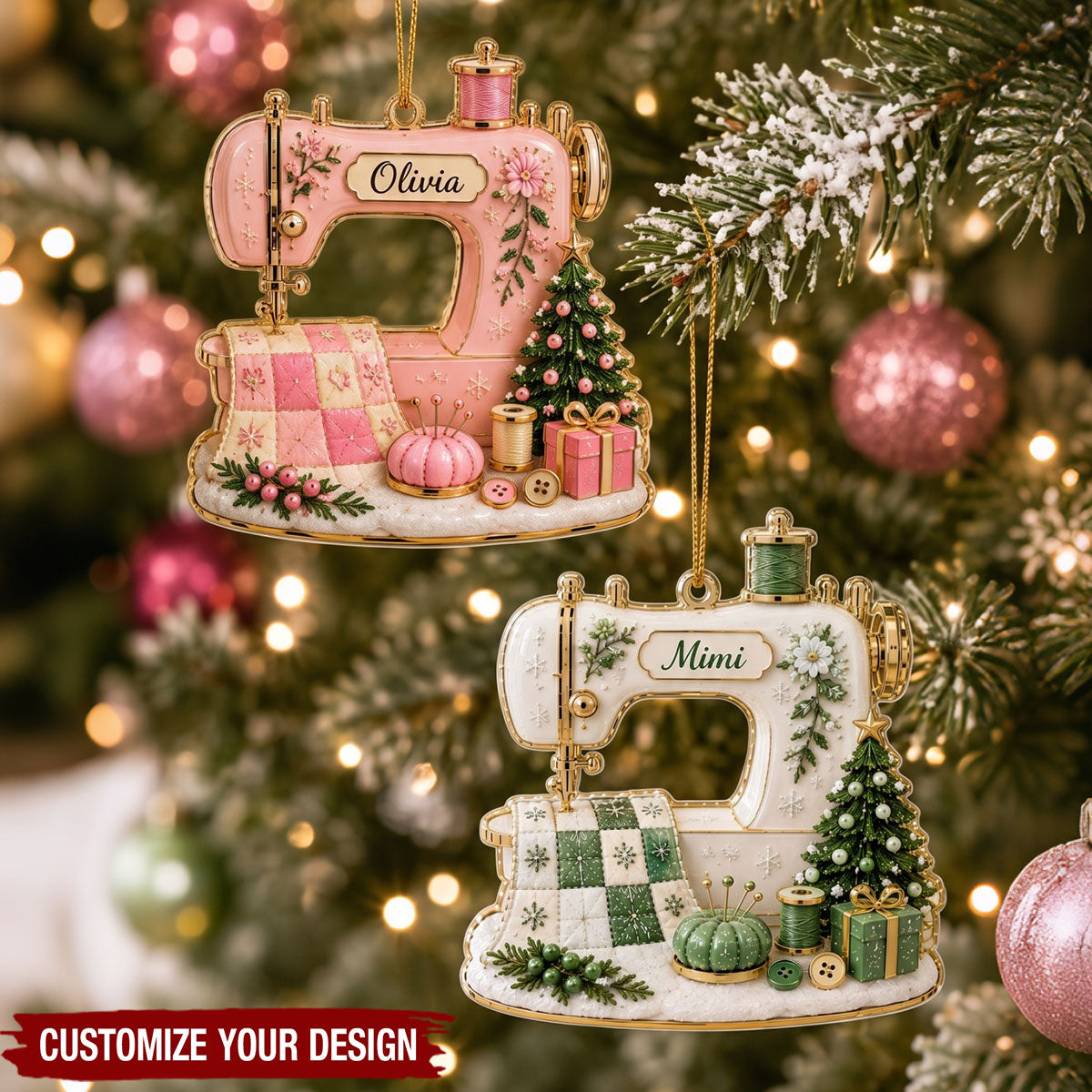 Personalized Vintage Sewing Machine Acrylic Ornament, Custom Name Gift for Quilters
