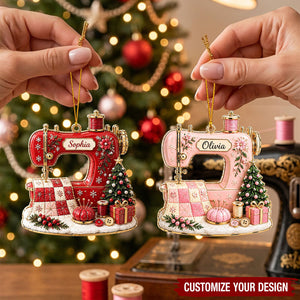 Personalized Vintage Sewing Machine Acrylic Ornament, Custom Name Gift for Quilters