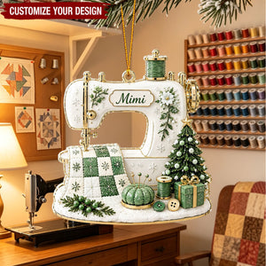 Personalized Vintage Sewing Machine Acrylic Ornament, Custom Name Gift for Quilters
