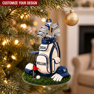 Personalized Golf Bag Acrylic Ornament, Custom Name Christmas Gift for Golf‑Loving Dad