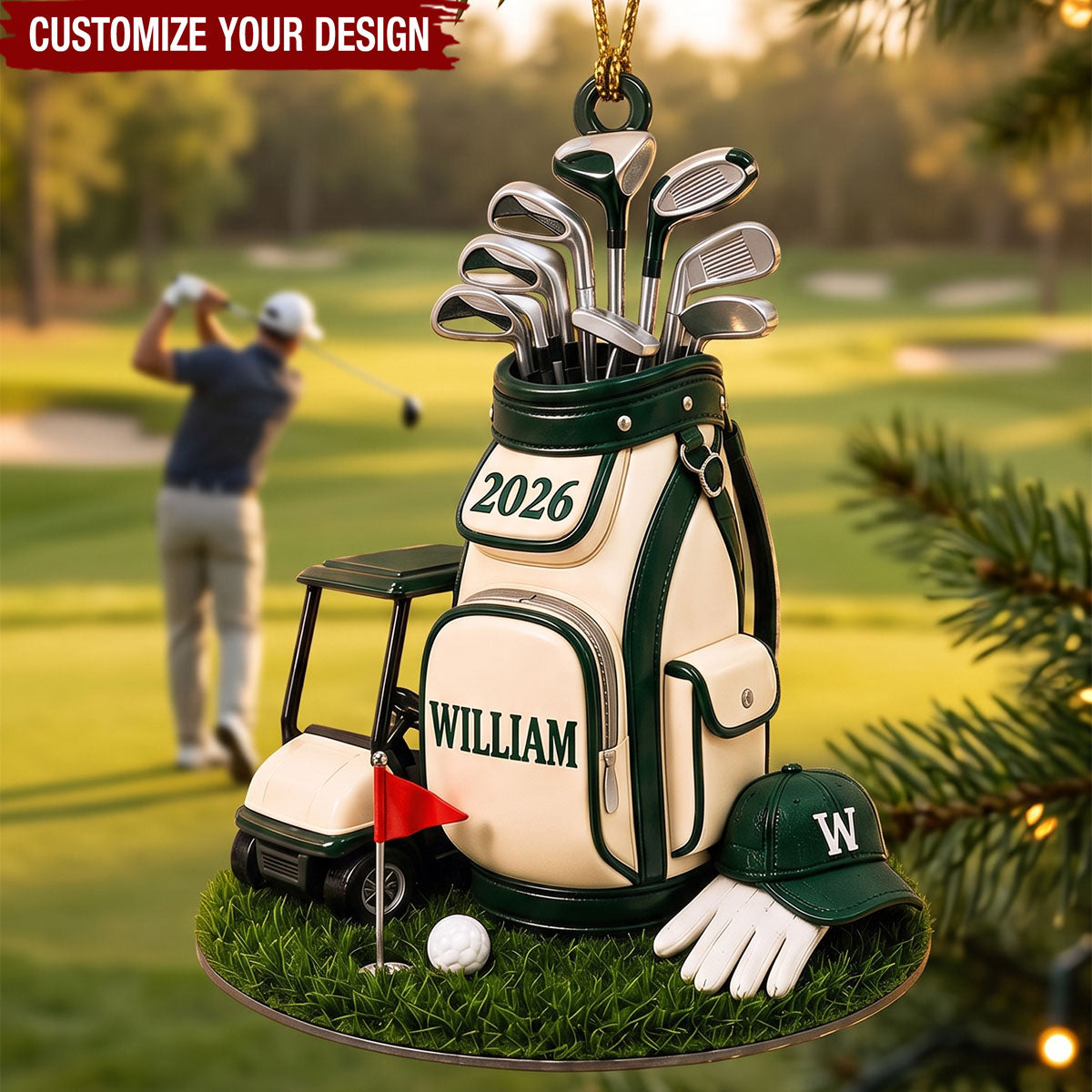 Personalized Golf Bag Acrylic Ornament, Custom Name Christmas Gift for Golf‑Loving Dad