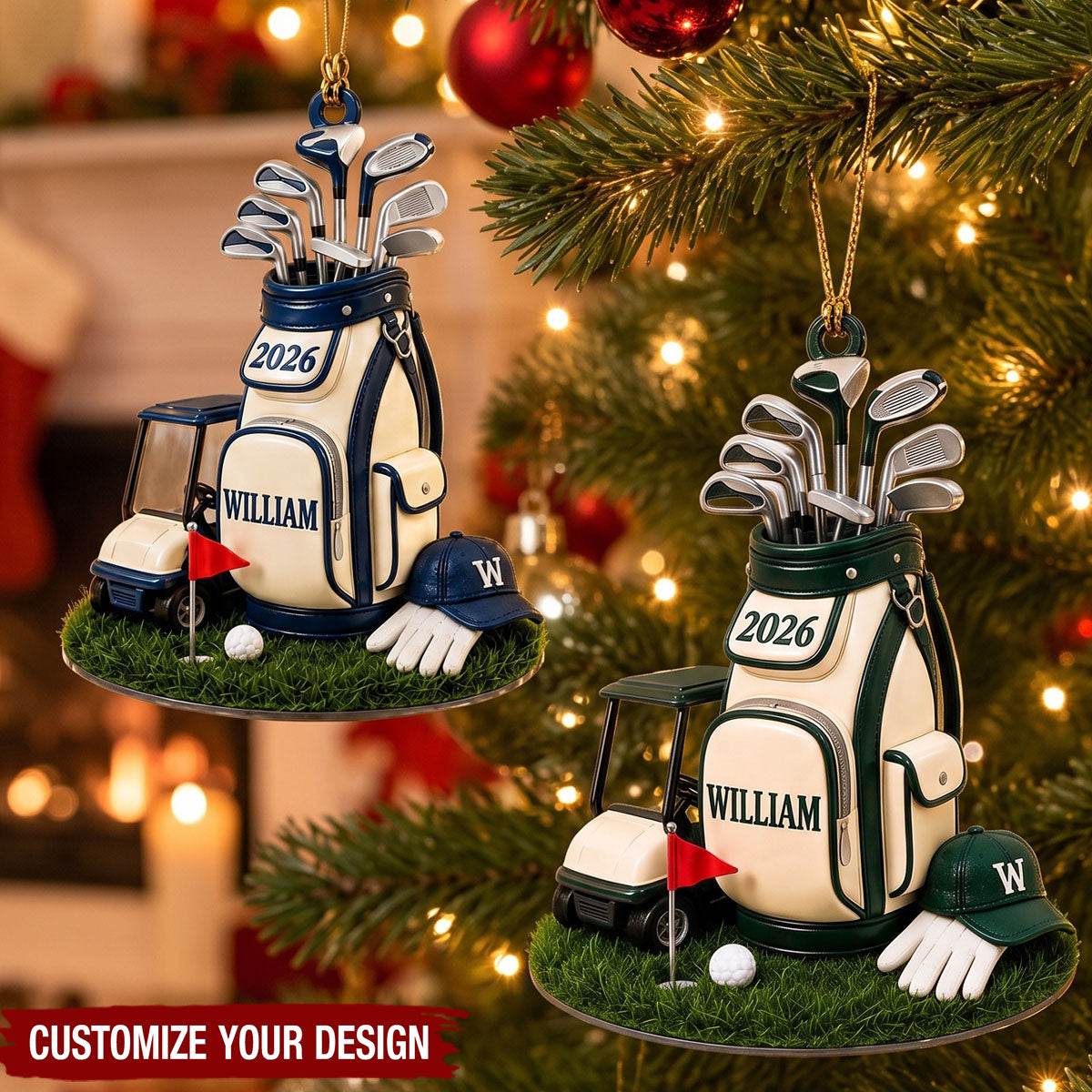 Personalized Golf Bag Acrylic Ornament, Custom Name Christmas Gift for Golf‑Loving Dad