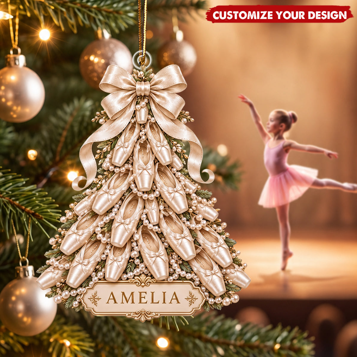 Personalized Ballet Pointe Shoe Acrylic Ornament, Custom Christmas Tree Decor for Ballet Lovers