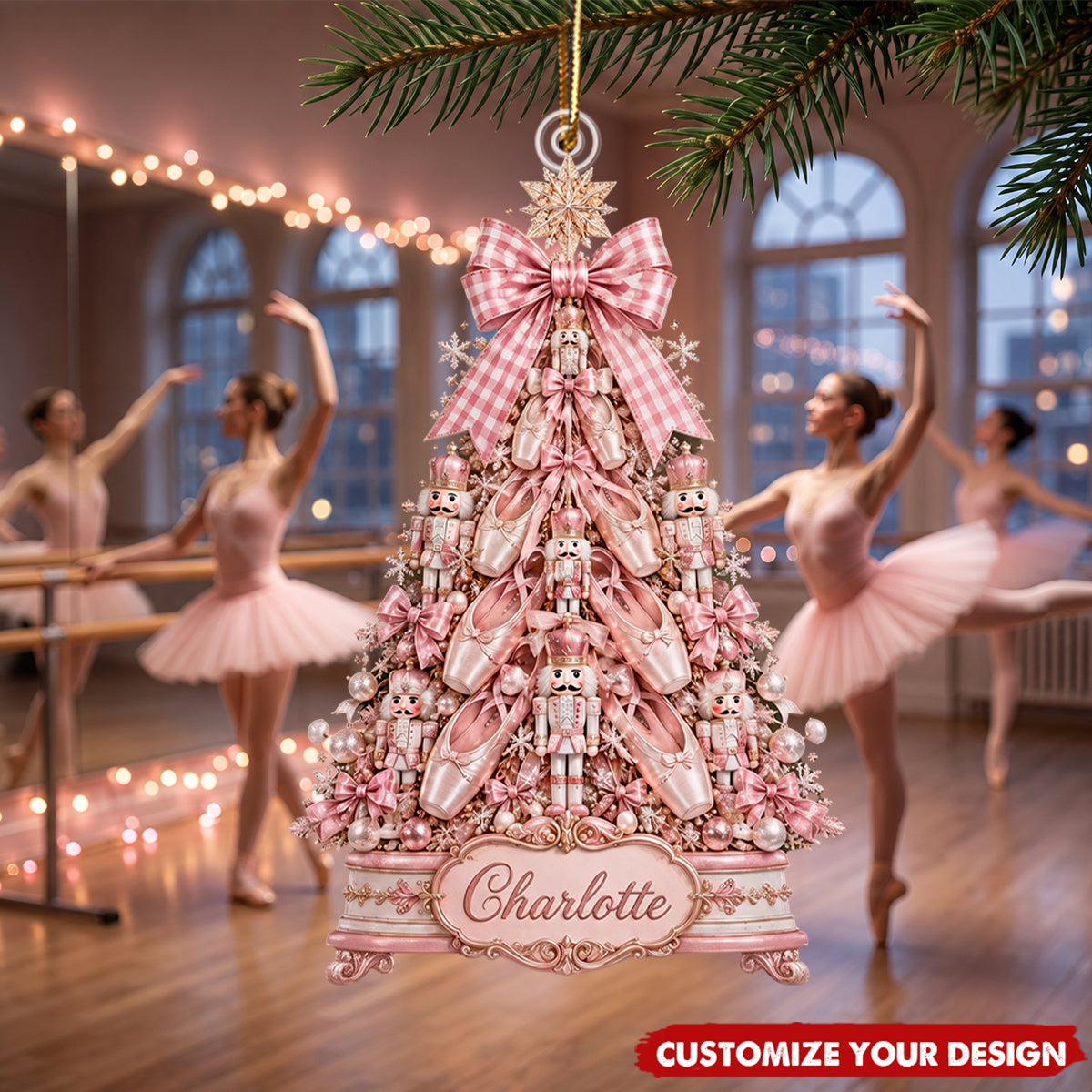 Personalized Ballet Pointe Shoe Acrylic Ornament, Custom Christmas Tree Decor for Ballet Lovers