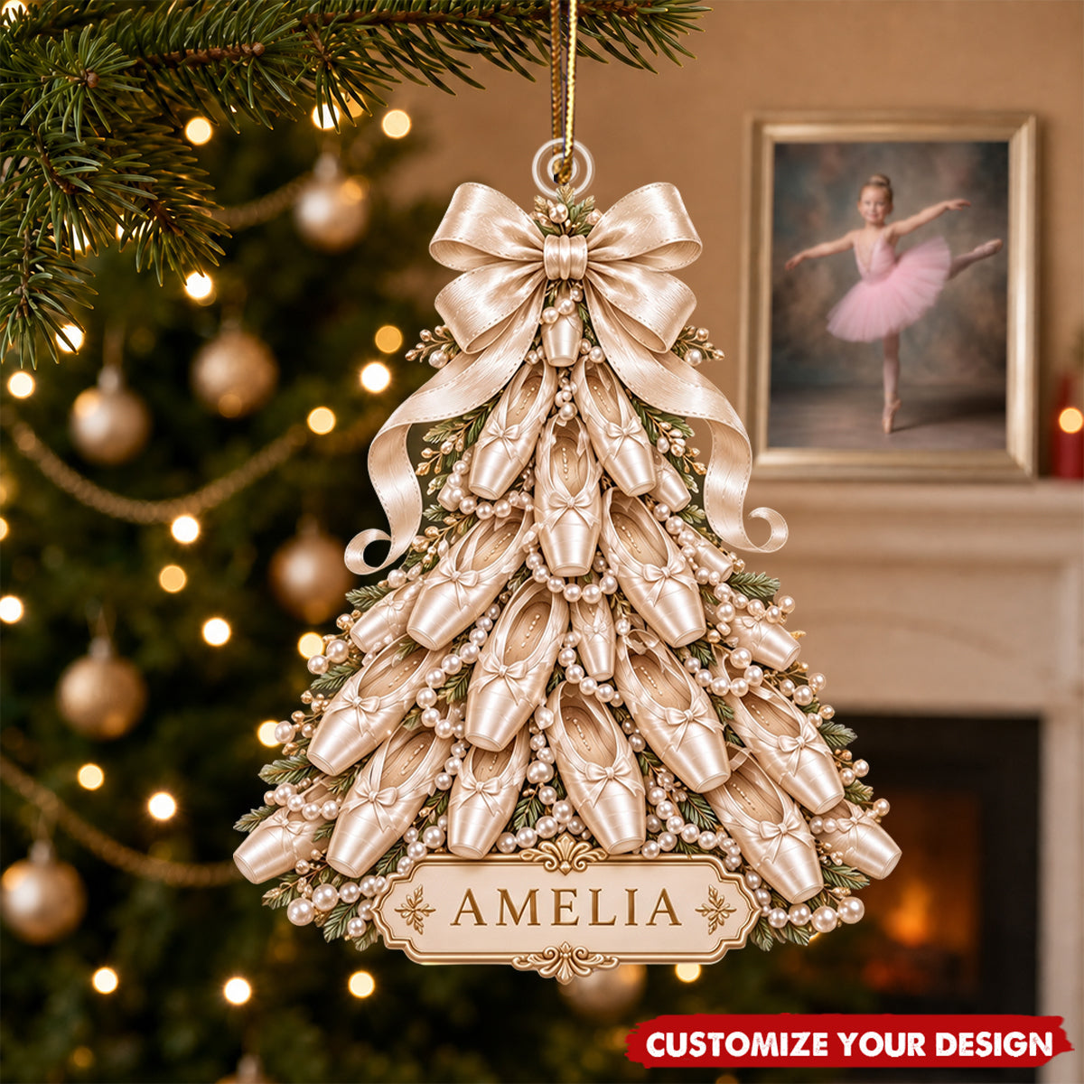 Personalized Ballet Pointe Shoe Acrylic Ornament, Custom Christmas Tree Decor for Ballet Lovers