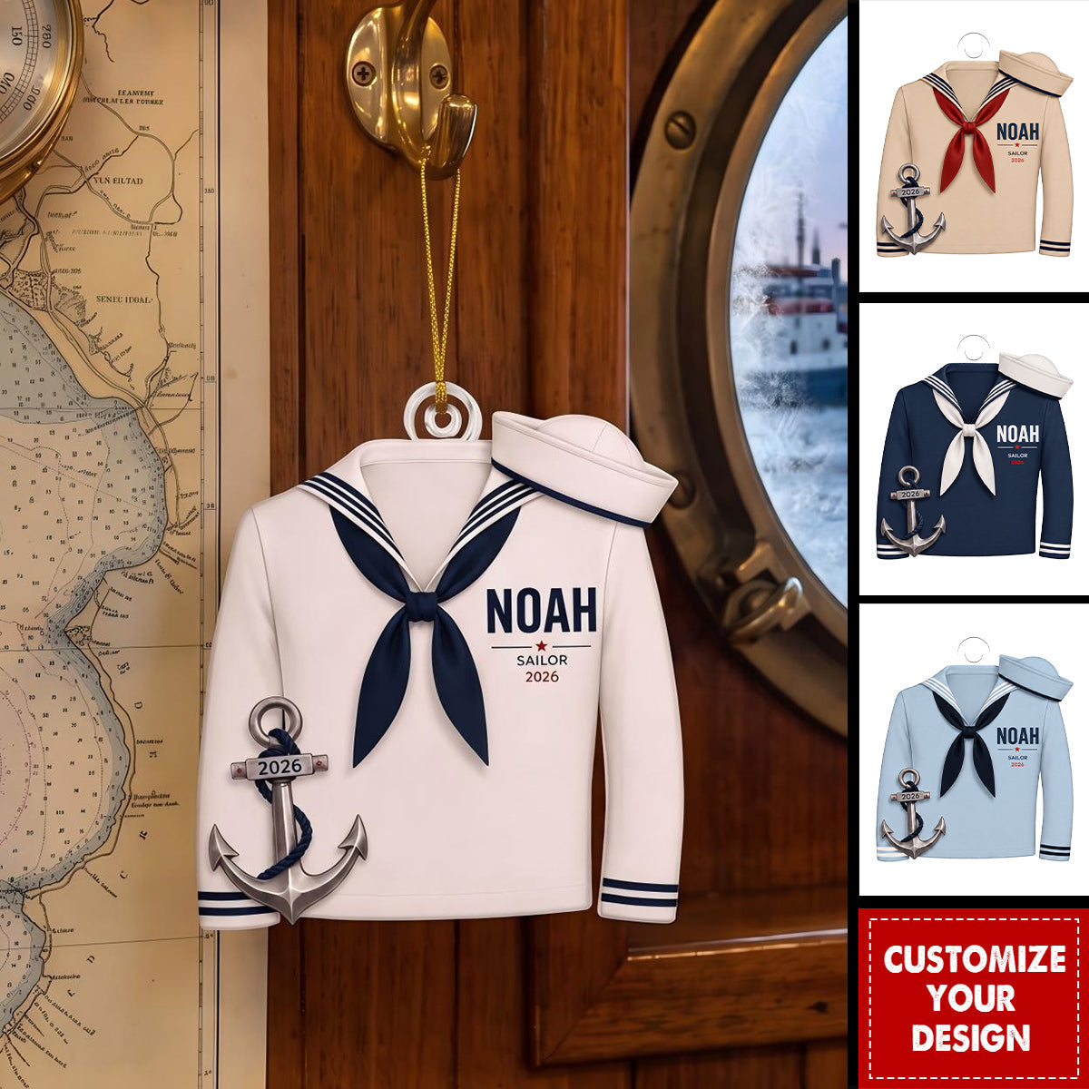 Personalized Sailor Acrylic Christmas Ornament, Custom Name Nautical Keepsake