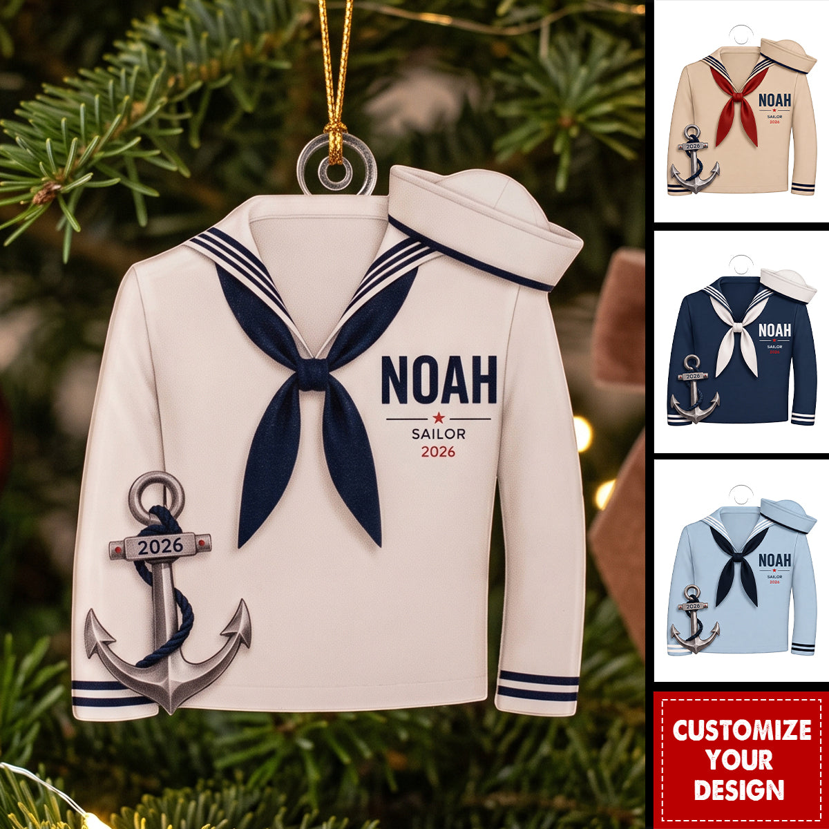 Personalized Sailor Acrylic Christmas Ornament, Custom Name Nautical Keepsake