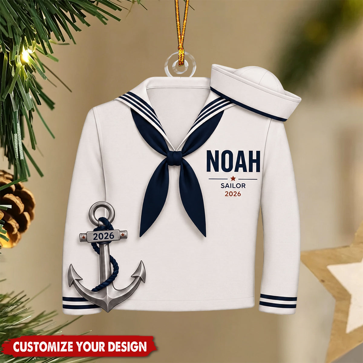 Personalized Sailor Acrylic Christmas Ornament, Custom Name Nautical Keepsake