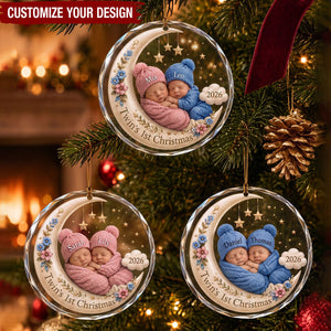 Personalized Twin Babies First Christmas Glass Ornament, Twins 1st Christmas Holiday Keepsake