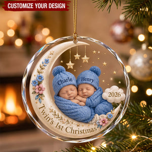Personalized Twin Babies First Christmas Glass Ornament, Twins 1st Christmas Holiday Keepsake