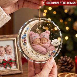 Personalized Twin Babies First Christmas Glass Ornament, Twins 1st Christmas Holiday Keepsake