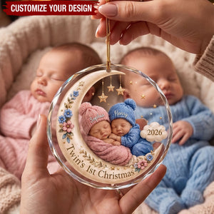 Personalized Twin Babies First Christmas Glass Ornament, Twins 1st Christmas Holiday Keepsake