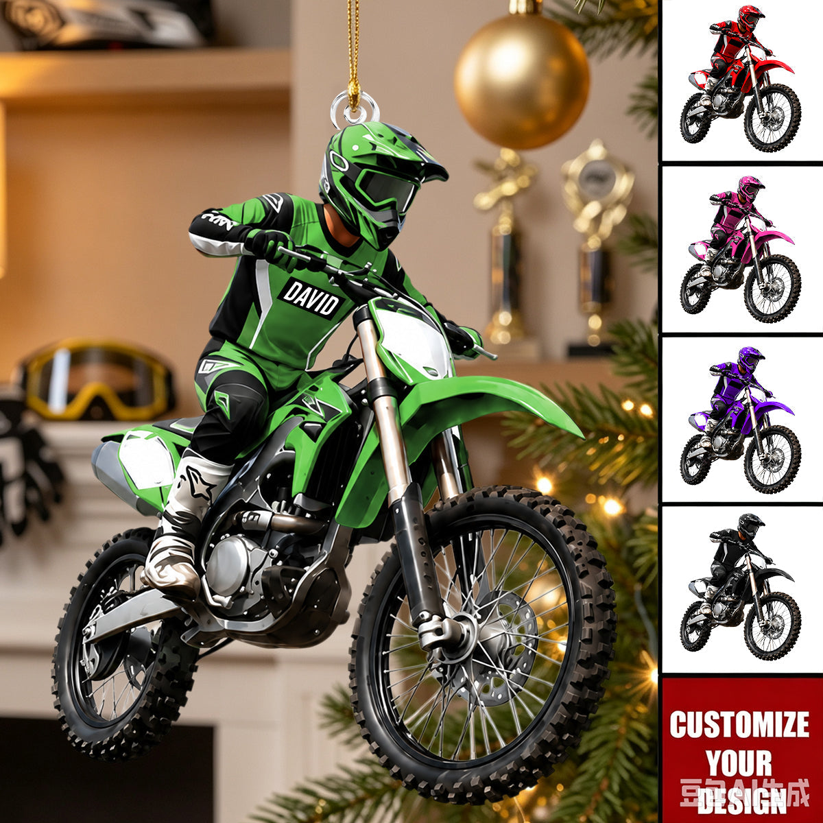 Personalized Dirt Bike Acrylic Ornament, Custom Motocross Rider Gift for Teen Boys
