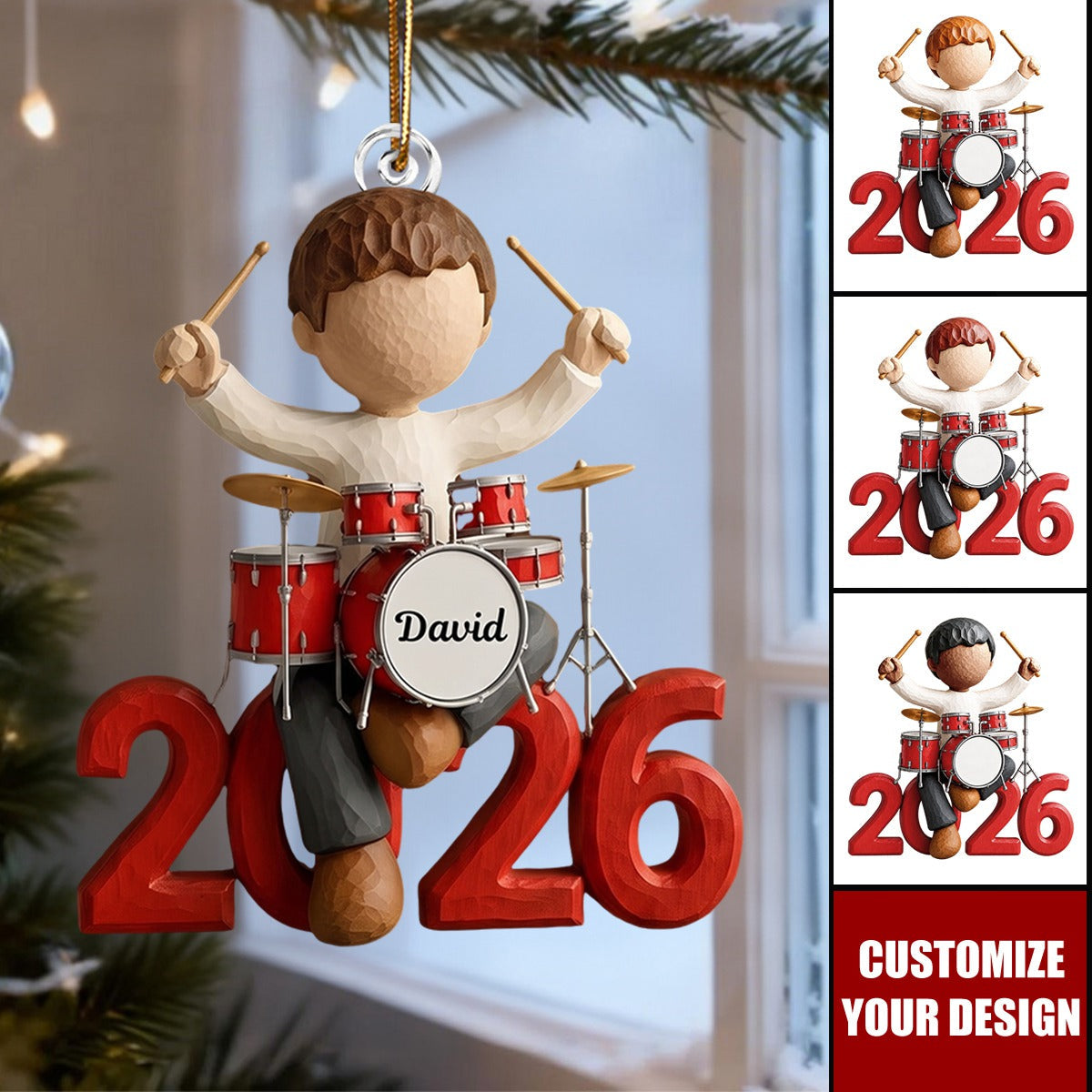 Personalized Drummer Boy Christmas Acrylic Ornament, Custom Name Musician Gift