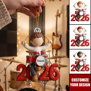 Personalized Drummer Boy Christmas Acrylic Ornament, Custom Name Musician Gift