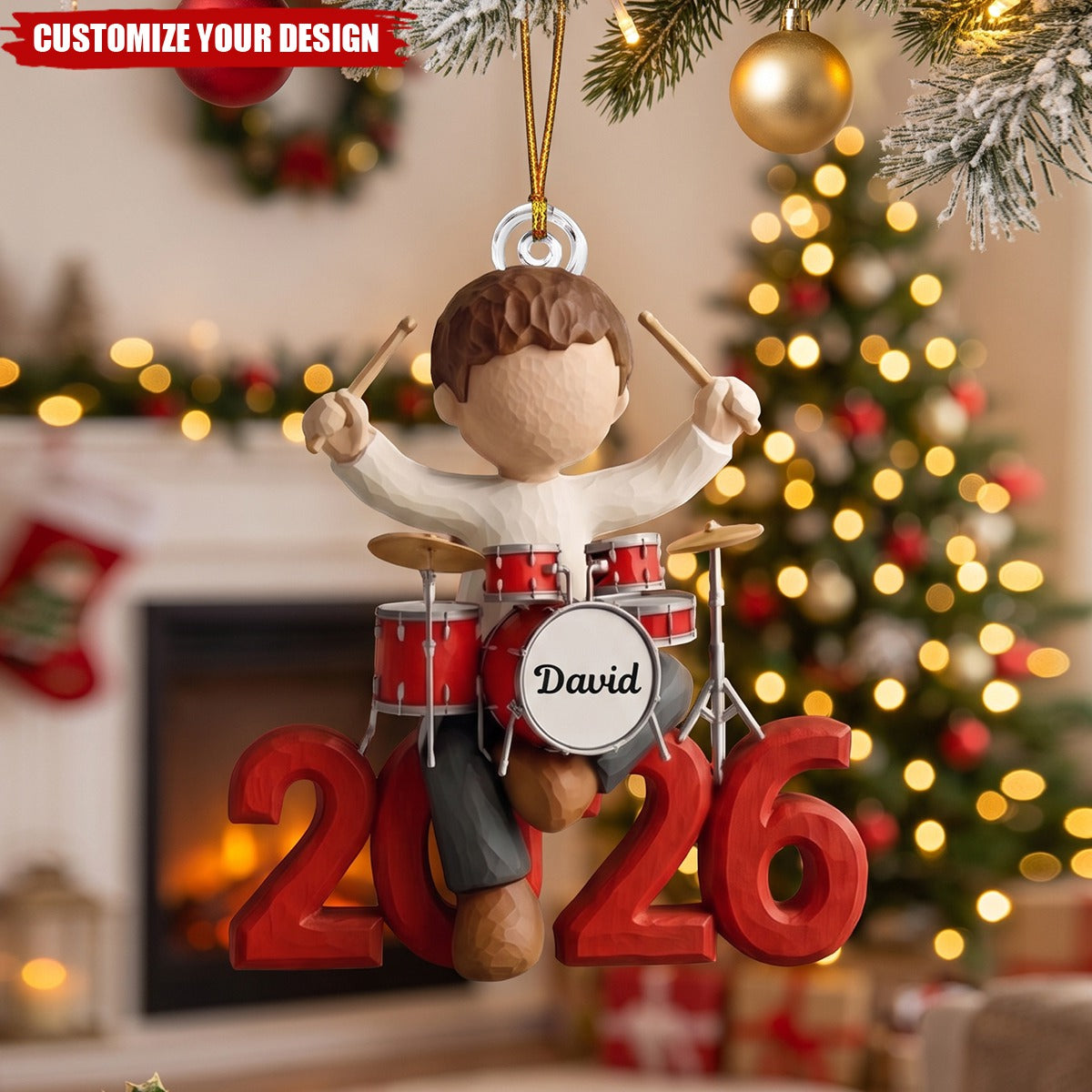 Personalized Drummer Boy Christmas Acrylic Ornament, Custom Name Musician Gift
