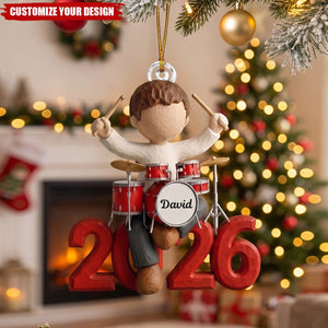 Personalized Drummer Boy Christmas Acrylic Ornament, Custom Name Musician Gift