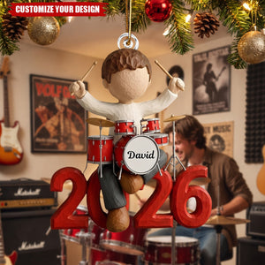 Personalized Drummer Boy Christmas Acrylic Ornament, Custom Name Musician Gift